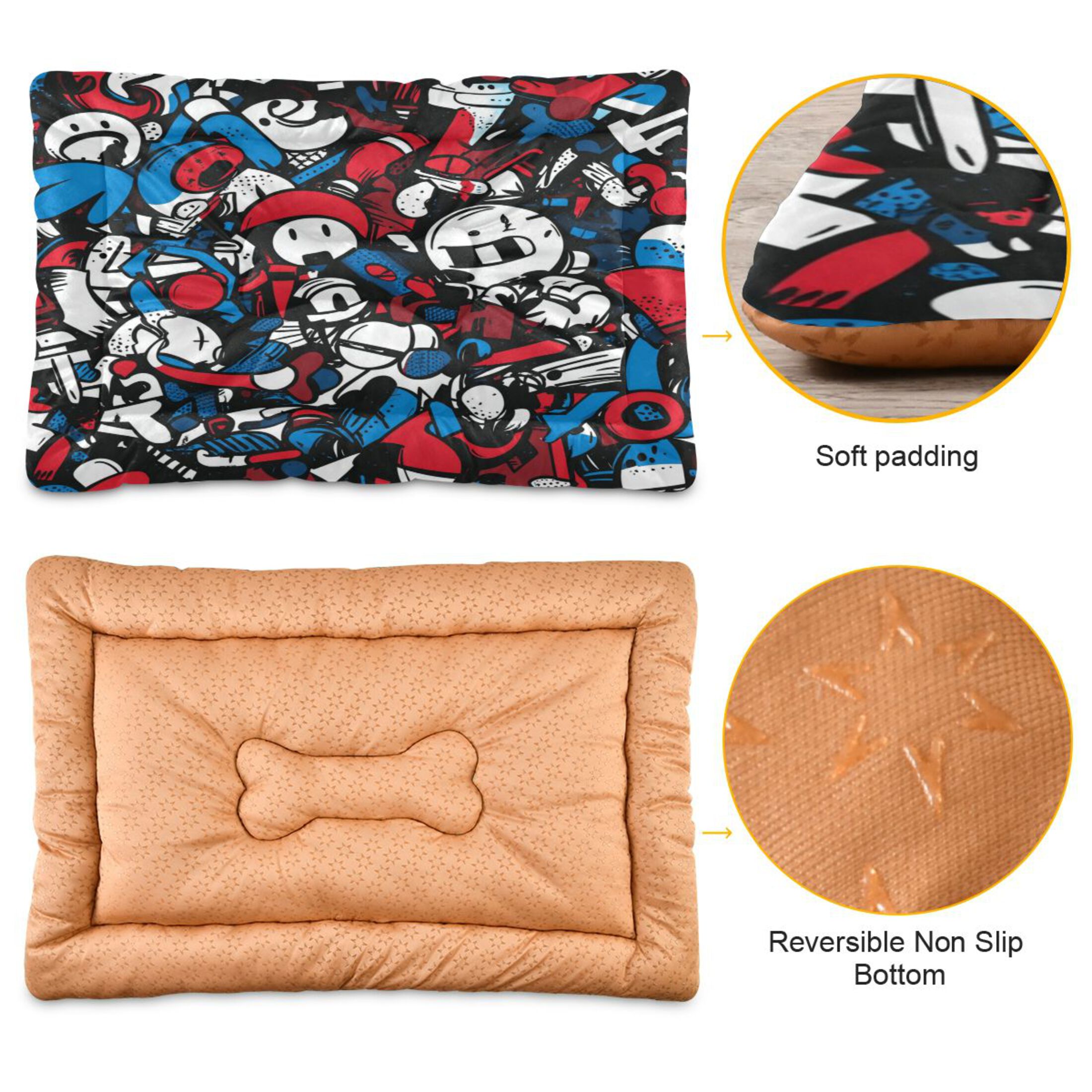 Qxltty Red Blue Graffiti Pattern Ped Pad Wear-resistant and Hard to Bite Through Sleeping Pad for Small Medium Large Dogs Winter Pet Bed 36×24in