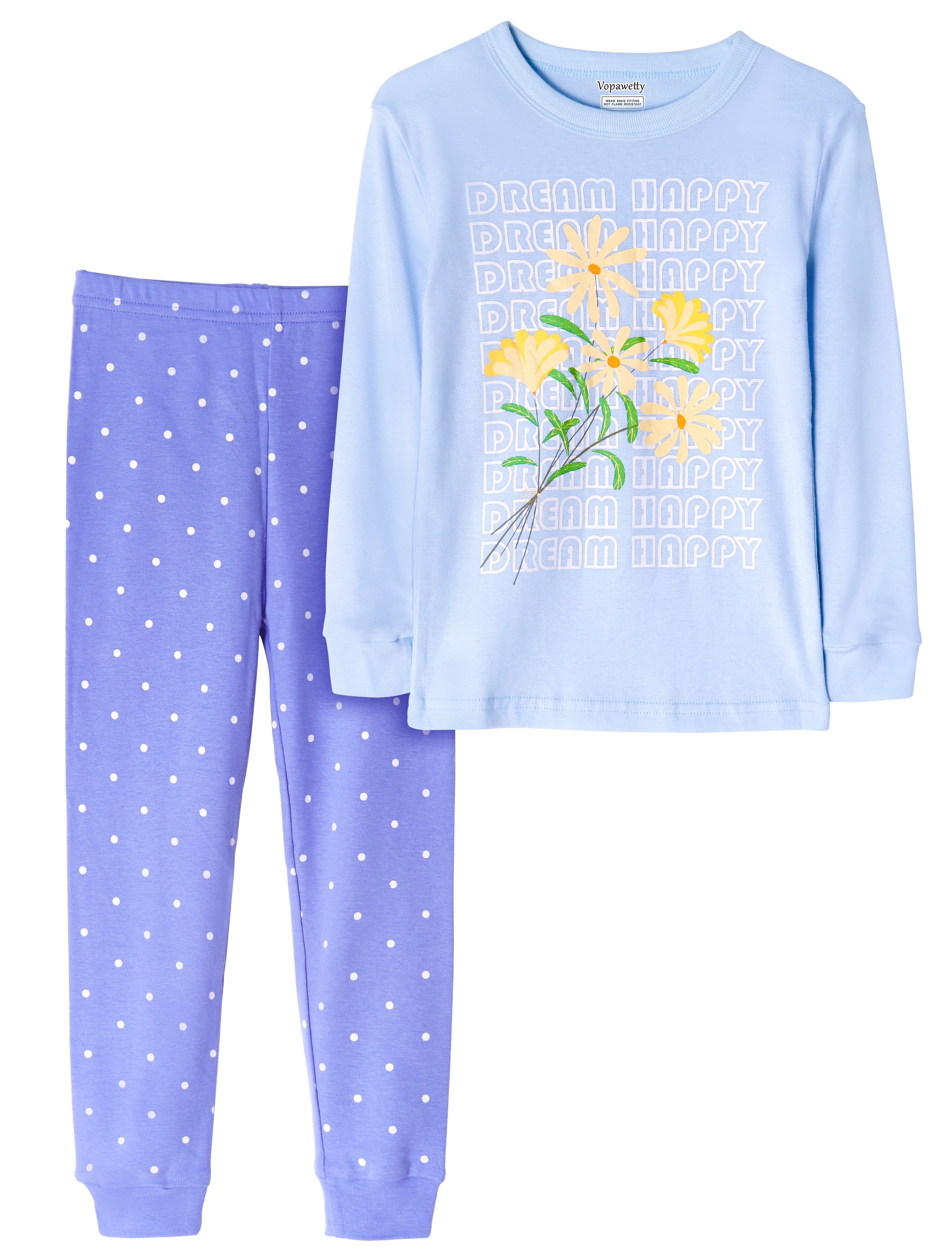 Vopawetty Girls' 6-Piece Snug-Fit Cotton Pajama Set Sleepwear 