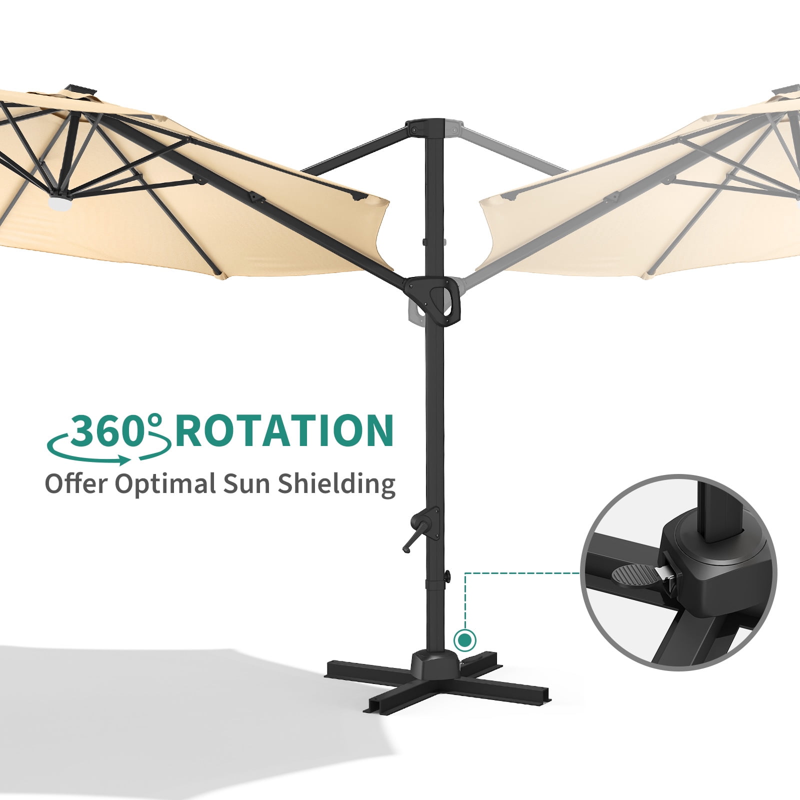 10x10 FT Cantilever Patio Umbrella with Base Included Double Top Outdoor Square Large Heavy Duty Aluminum Offset Umbrellas with 7 Level Tilt 360-degree Rotation for Pool Garden Deck
