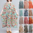 thumbnail image 3 of Nuevo vestido de lino de algodón para mujer de moda con cuello en O bolsillos de manga corta con Romacci Vestido de mujer, 3 of 7