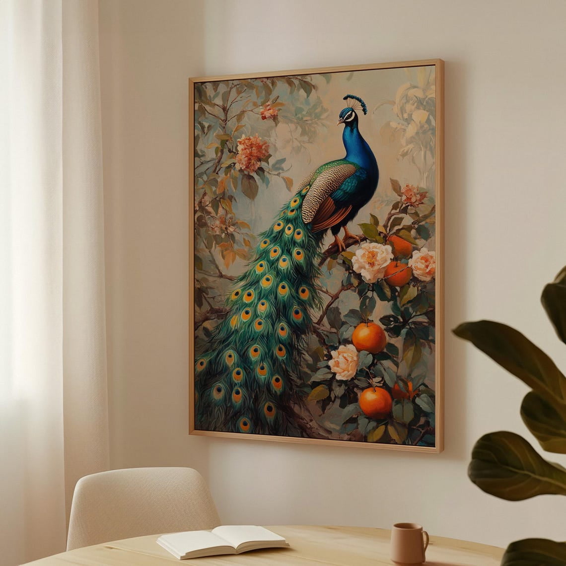 Vibrant Peacock Art – Exotic Bird With Lush Feathers & Floral Accents – Elegant Wall Decor For Nature Lovers Wall Art Modern Wall Decor 8x12 UNFRAMED