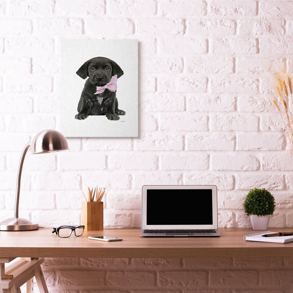 Stupell Industries Black Puppy Pink Bow Cute Pet Dog Watercolor Canvas Wall Art by Amanda Greenwood