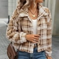 thumbnail image 7 of Wyobmus Winter Crop Coats for Women Button Down Plaid Flannel Shirts Long Sleeve Warm Sherpa Fleece Jacket Khaki, 7 of 7