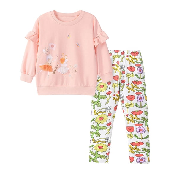 ZACPNCV Toddler Girl Clothes Girls Fall Winter Outfit Long Sleeve Top and Pants 2Pcs Clothing Set Pink 4-5 Years