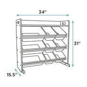 Humble Crew Kids Toy Storage Organizer with Shelf with 9 Plastic Storage Bins, White/Purple/Pink/Blue