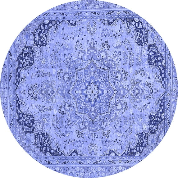 Ahgly Company Indoor Round Abstract Blue Modern Area Rugs, 4' Round