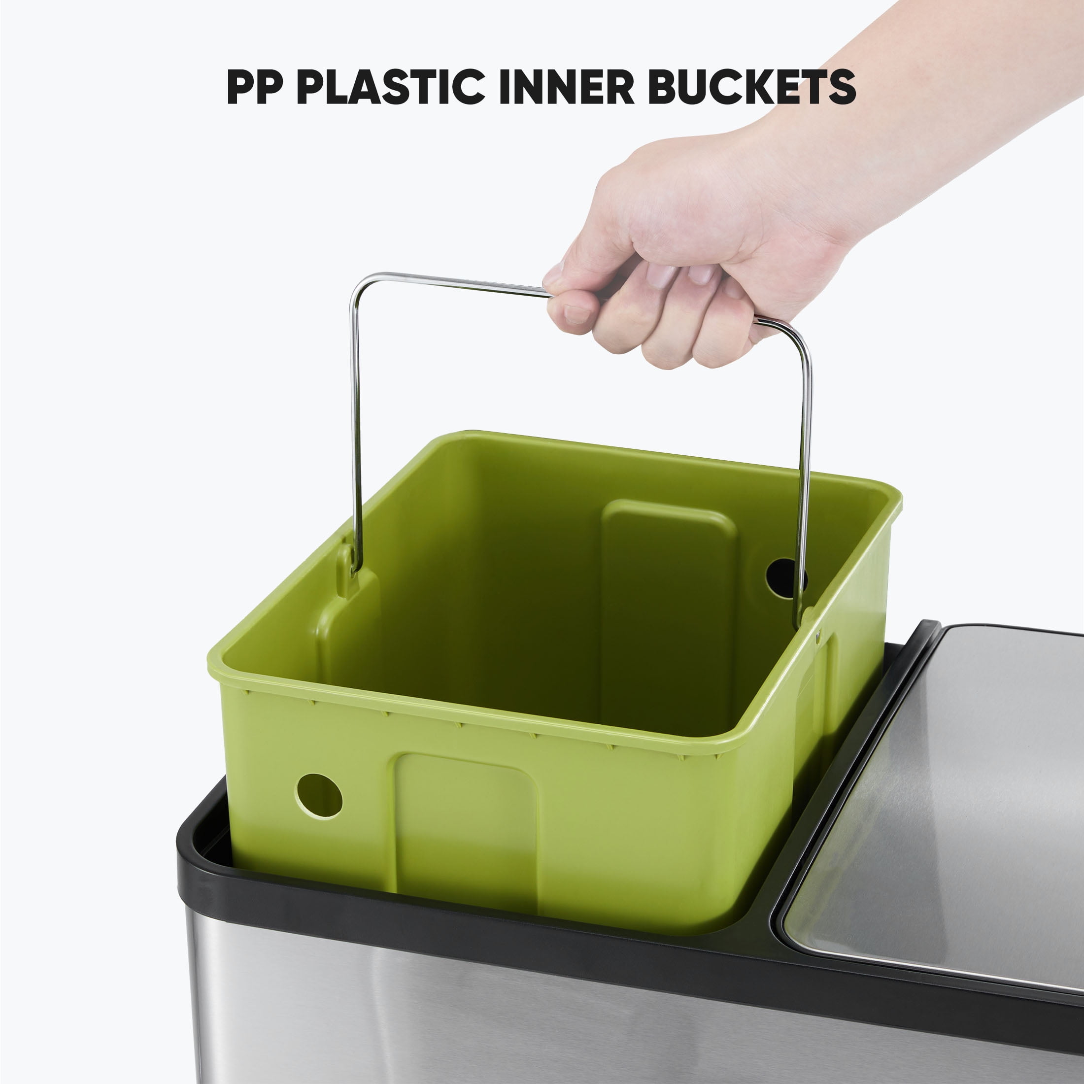Eluvion Touchless Motion Sensor Trash Can, 2 x 7 Gallon Dustbin, Hands-Free Operation, Removable Inner Bucket, 50 Liter Modern Stainless Waste Bin for Bathroom, Bedroom, or Home Office