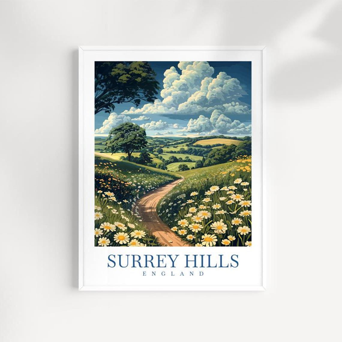 Surrey Hills England Countryside Landscape Wall Art Print Illustrated Travel Home Decor