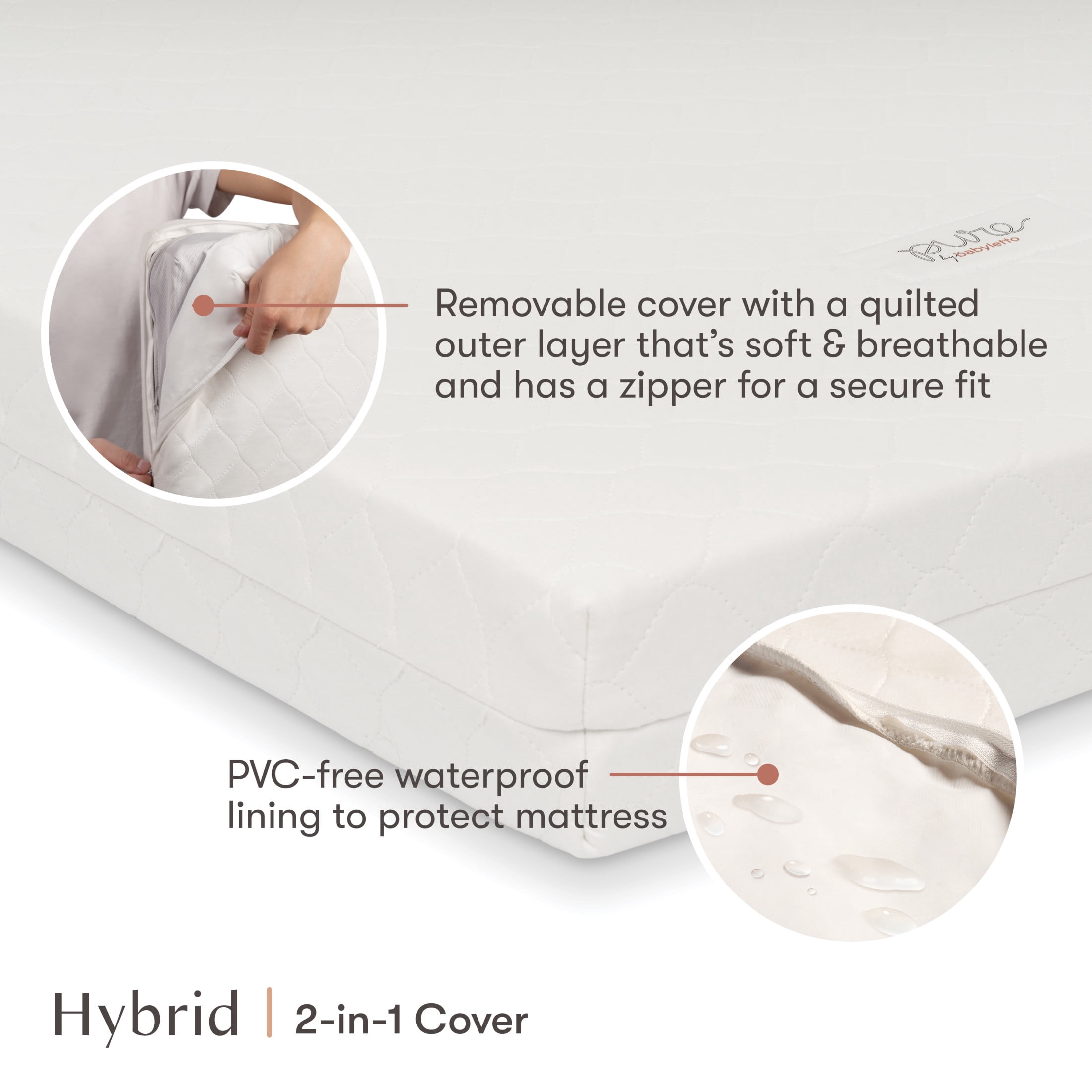 Babyletto Pure Core Midi Crib Mattress w/ Hybrid Quilted Waterproof Cover (Lightweight)