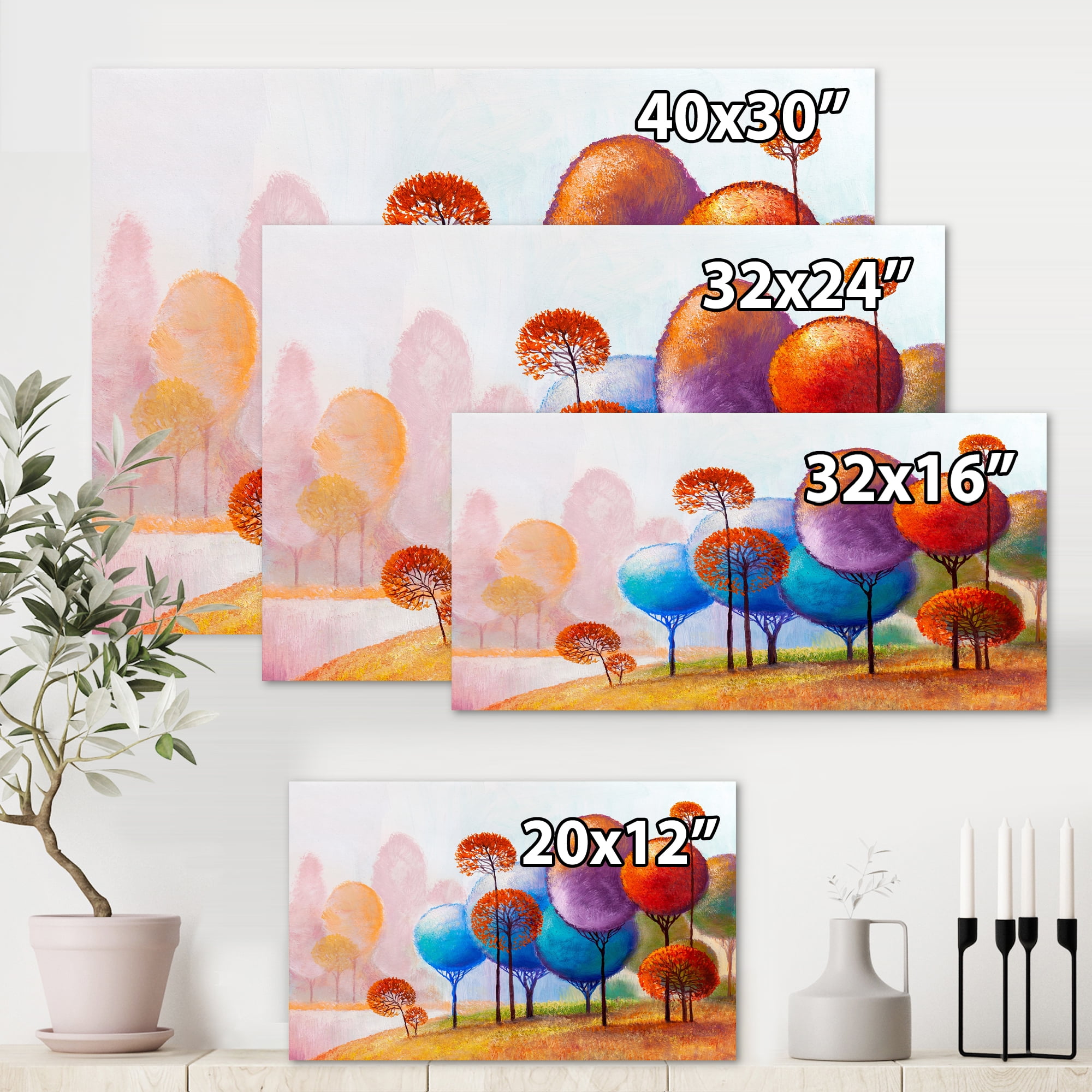 Designart ' Colourful Trees Abtract Impression III ' Traditional Canvas Wall Art Print