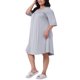 thumbnail image 4 of GRACE & GRANDEUR Camisón de Mujer Talla Grande con Pliegues y Encaje, Cuello Redondo, Manga 3/4, Ropa de Dormir Cómoda, Camisón Midi 2X Gris Claro, 4 of 6
