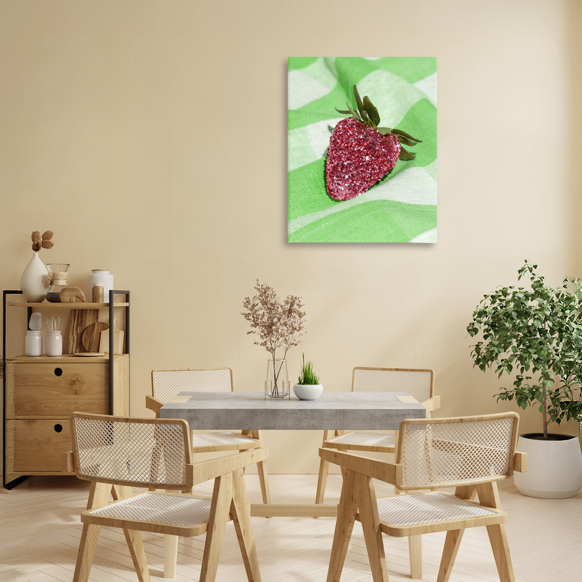 Stupell Industries Glimmer Strawberry on Green Canvas Wall Art, design by LISH Creative