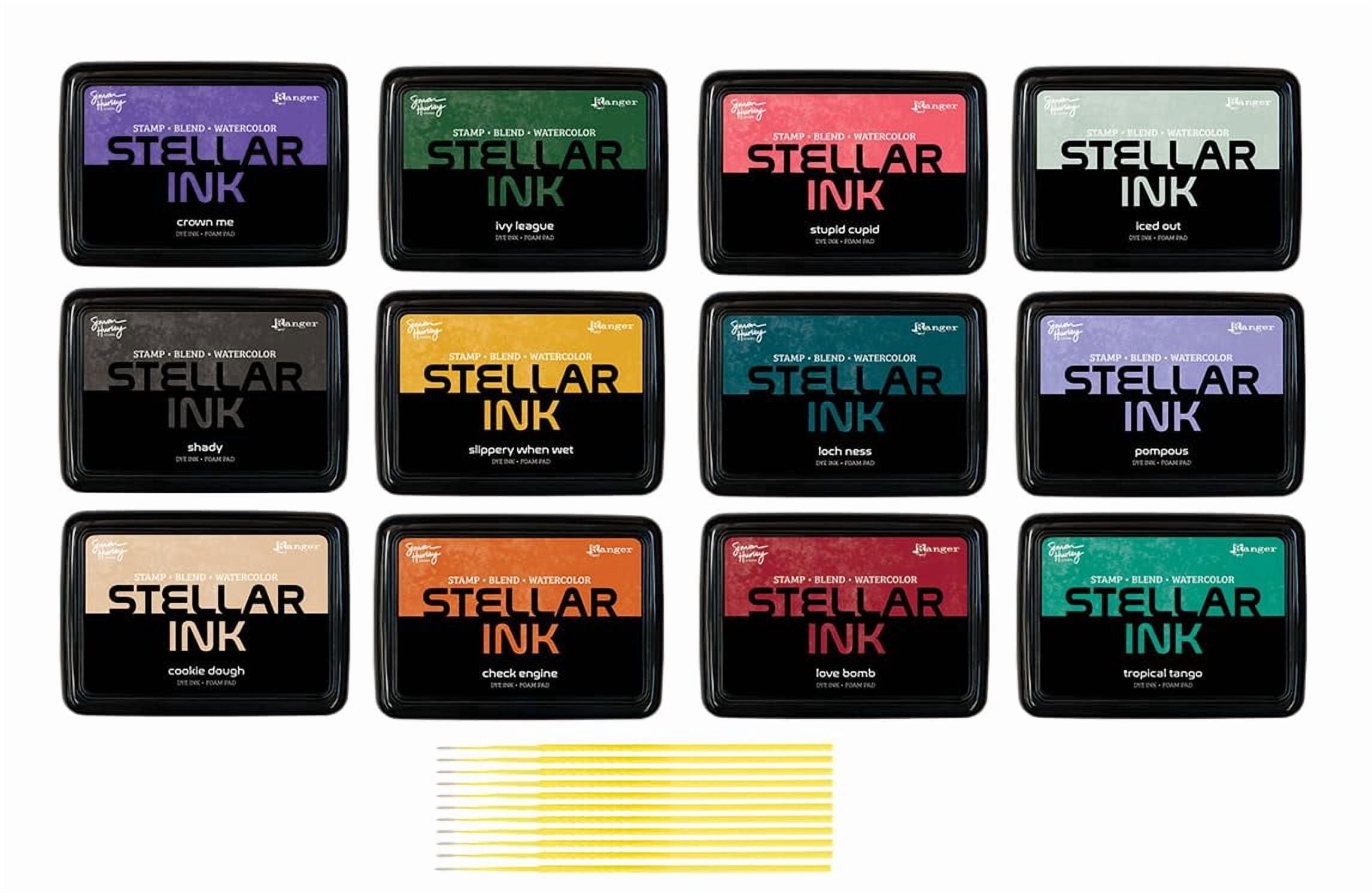 Simon Hurley Stellar Dye Ink Bundle - Set 2-12 SHC Stellar Ink Pads & Coordinating Reinkers, Released October 2025, with Trebbies Detail Sticks