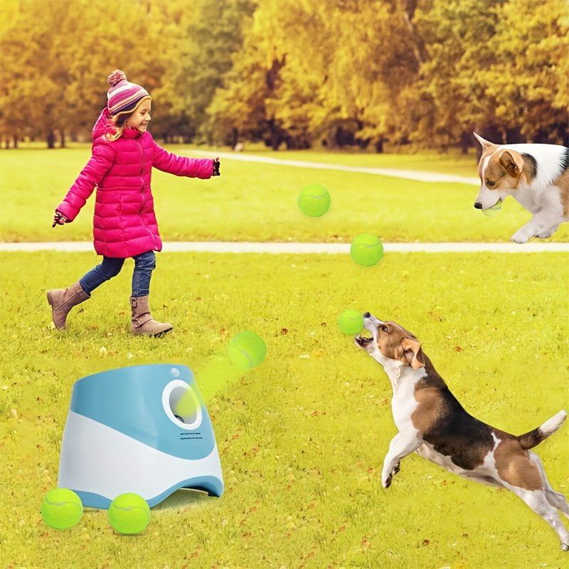CHOK Automatic Ball Thrower for Dogs Indoor Outdoor small Dog Ball Launcher with free 9 PCS Balls Work 4 5 Hours on Full Charge Three speed Control Interactive Dog Fetch Machine Toy for Walmart