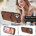 thumbnail image 2 of Classic Wallet Case Compatible with iPhone 16 Plus for Men Women, with 360° Rotation Finger Ring Kickstand PU Leather Shockproof Phone Cover with Card Slot for iPhone 16 Plus, Brown, 2 of 10