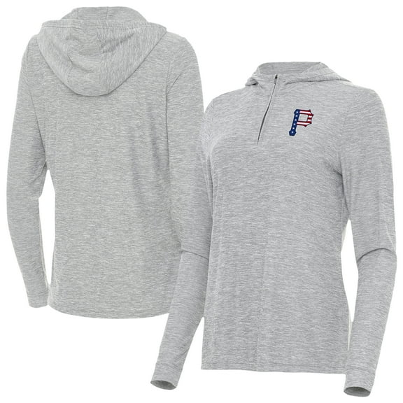Women's Antigua Heather Gray Pittsburgh Pirates Daybreak Quarter-Zip Hoodie