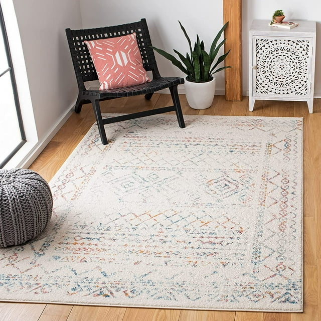 SAFAVIEH Tulum Collection Accent Rug - 4' x 6', Ivory & Turquoise, Moroccan Boho Distressed Design, Non-Shedding & Easy Care, Ideal for High Traffic Areas in Entryway, Living Room, Bedroom (TUL268M)