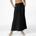 thumbnail image 4 of Evdexr Maxi Linen Skirts for Women Flared Tummy Control Polyester Ankle-Length Dress Boho Plus Size Mermaid Skirt Summer Drawstring Skirts with Pockets Black XL, 4 of 7