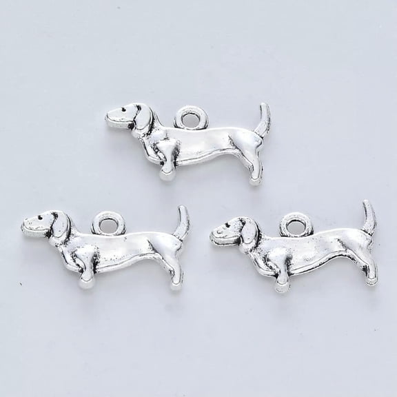U8MO 8 Dachshund Dog Charms Weenie Dog Jewelry Making Supplies Antiqued Silver 19mm
