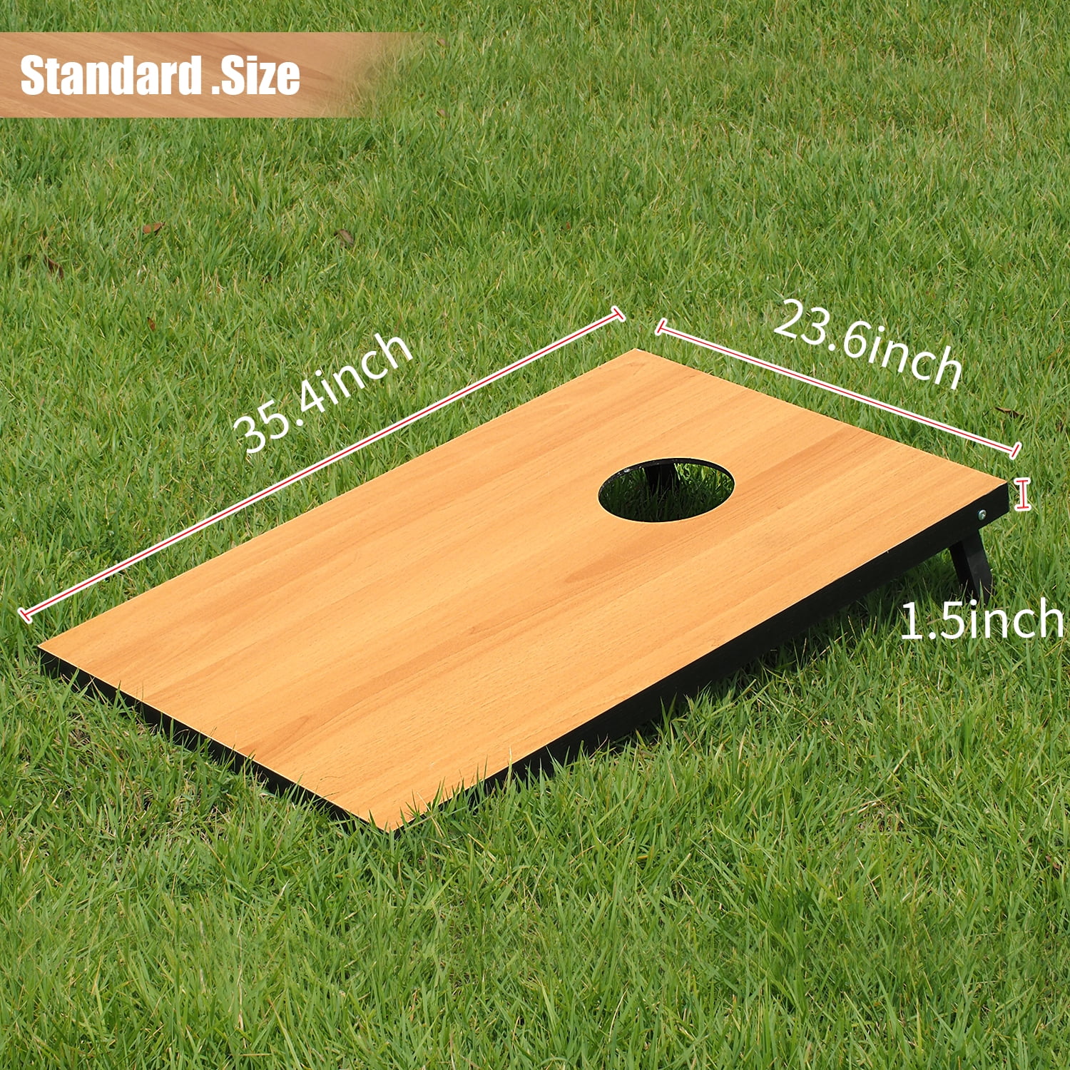Cometoss Cornhole Set 3'x2' Outdoor Game,Yard Games-Includes 2 MDF Wood Boards 35.4x23.6 Inch,8 12 Ounce Corn Hole Bean Bag Cornhole Set (Classic Wood)
