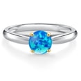 thumbnail image 3 of Gem Stone King 925 Silver and 10K Yellow Gold Simulated Blue Opal Solitaire Engagement Ring for Women | 0.50 Cttw | Round Cabochon 5MM | Gemstone October Birthstone | Size 7, 3 of 6