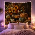 thumbnail image 2 of Pumpkins & Sunflowers Against a Dark Brown Rustic Tableau, Nostalgic Folk Art for Autumn Lovers, Harvest Still Life Decor, Thanksgiving Gift, Tapestry Wall Hanging for Living Room and Bedroom, 2 of 7