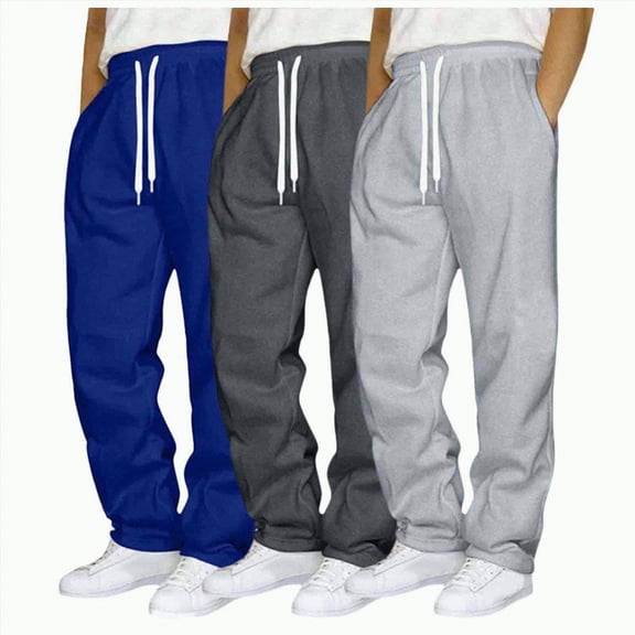 TOWED22 Men's Joggers Sweatpants Open Bottom Straight Leg Casual Loose Fit Running Athletic Jersey Pants with Pockets(Blue,3XL)