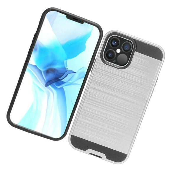Apple iPhone 12 /iPhone 12 Pro (6.1") Phone Case Brushed Texture Slim Hybrid Dual Layer Hard & TPU Armor Rugged Cover for iPhone 12 /12 Pro ,by Xcell - Silver