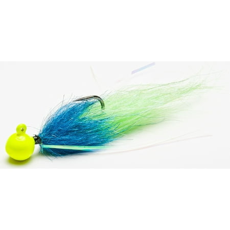 UPC: 0023534461109 | Mustad Tailout Twitcher Jig 3/4oz Chartruese-Anadro Blue-Green Machine