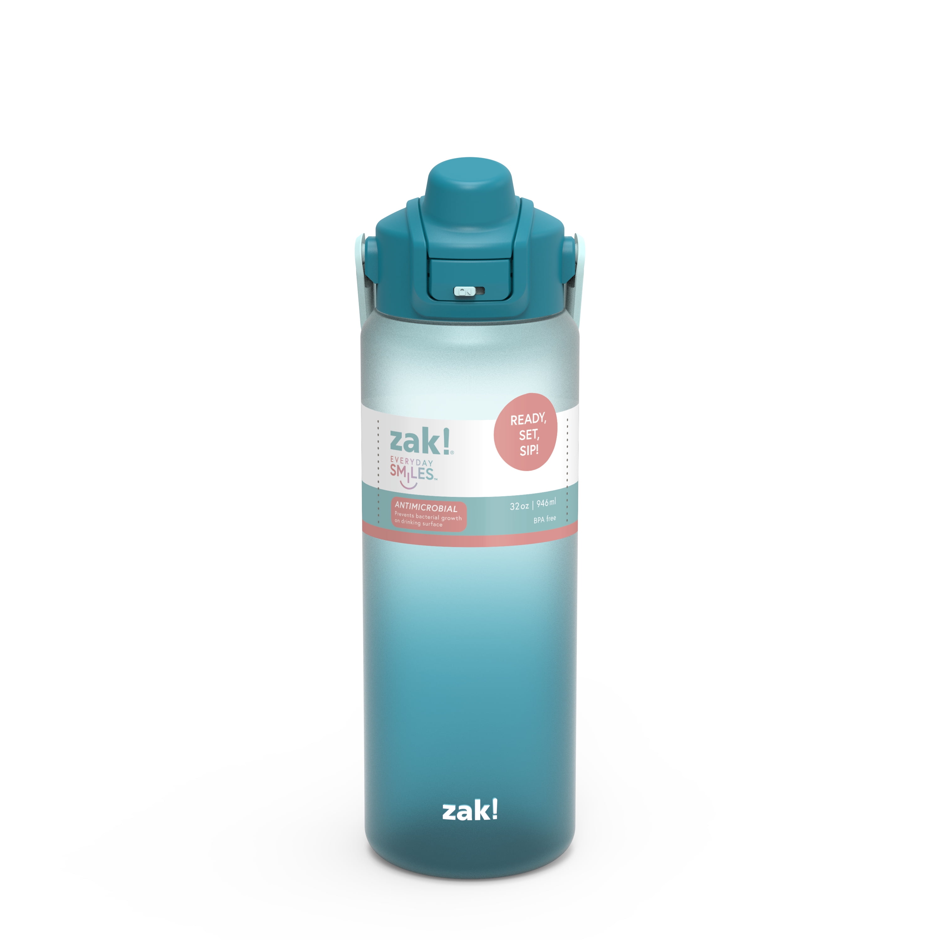 Zak Designs Soft Paint 32oz Durable Plastic Liberty Straw Water Bottle (Ombre Blue)