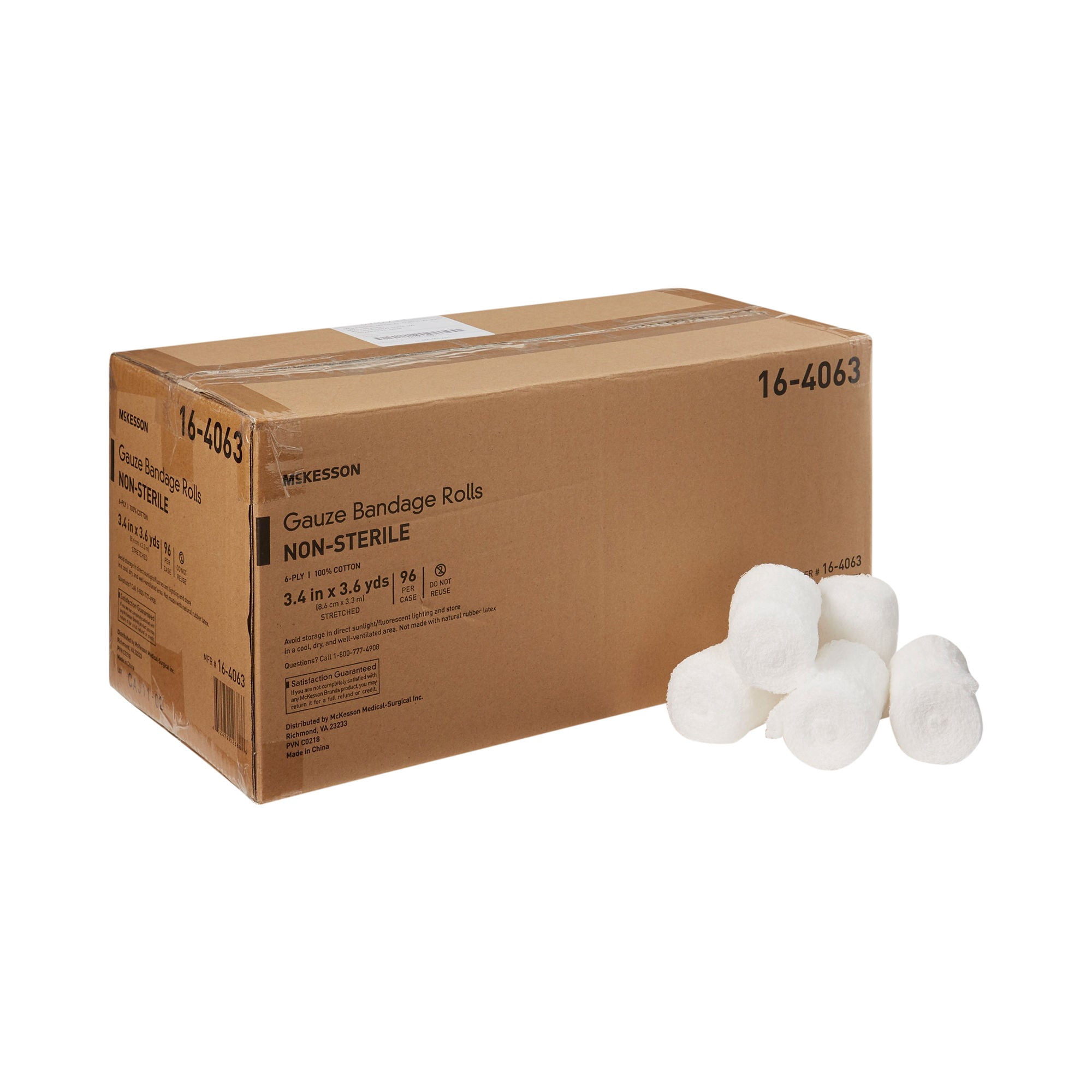 McKesson Gauze Bandage Rolls, 6-Ply, Non-Sterile - 3 2/5 in x 3 3/5 yd, 96 Ct