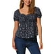 thumbnail image 1 of TOP Peplum de Mujer INSPIRE CHIC con Mangas Cortas y Escote Corazón, Blusa Floral Fruncida Azul Oscuro XS, 1 of 6