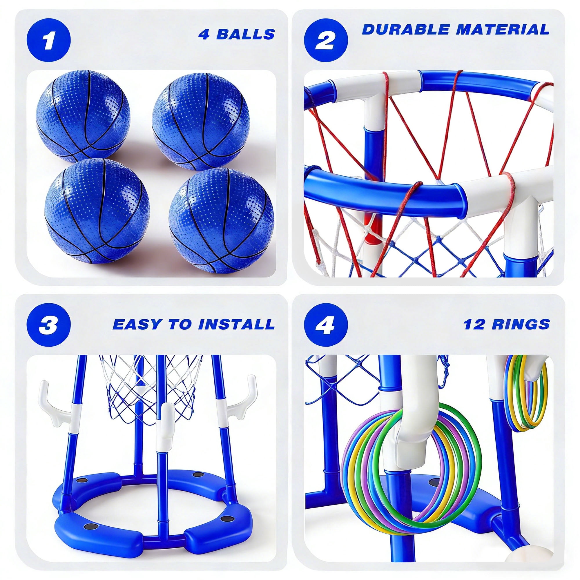 JBeeCtrl Pool Basketball Hoop Toys for Kids Ages 4-8 8-12 & Adult Floating Basketball Hoop Summer Outdoor Swimming Pool Games Water Play Toys Family Party for Kids（Blue）
