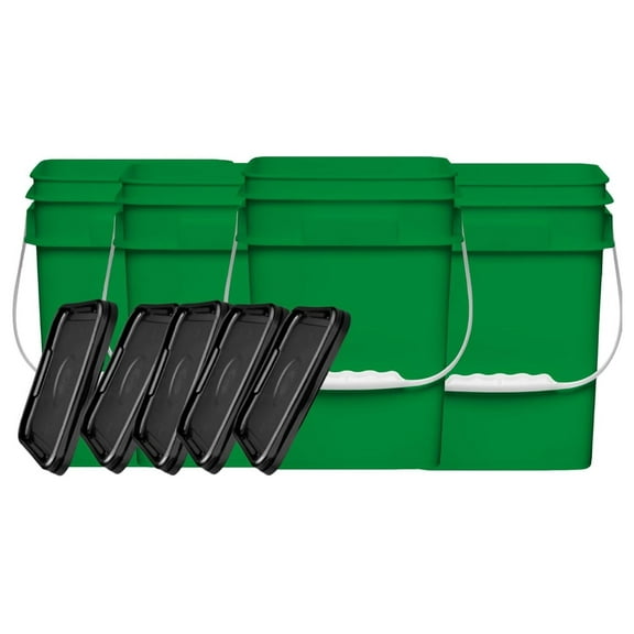 4 Gallon Square Food Grade Bucket Container with lid Made in USA (Green)