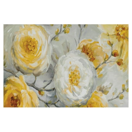 Beautiful Gray and Yellow Flower and Bud Print Set by Lisa Audit; Floral Decor; One 18x12in Poster