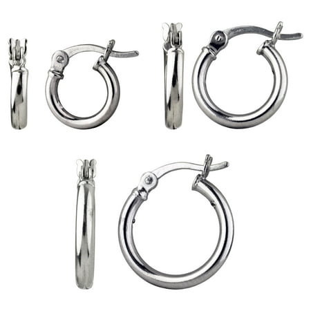 Brilliance Fine Jewelry Trio Click Top Hoop Earrings in Sterling Silver