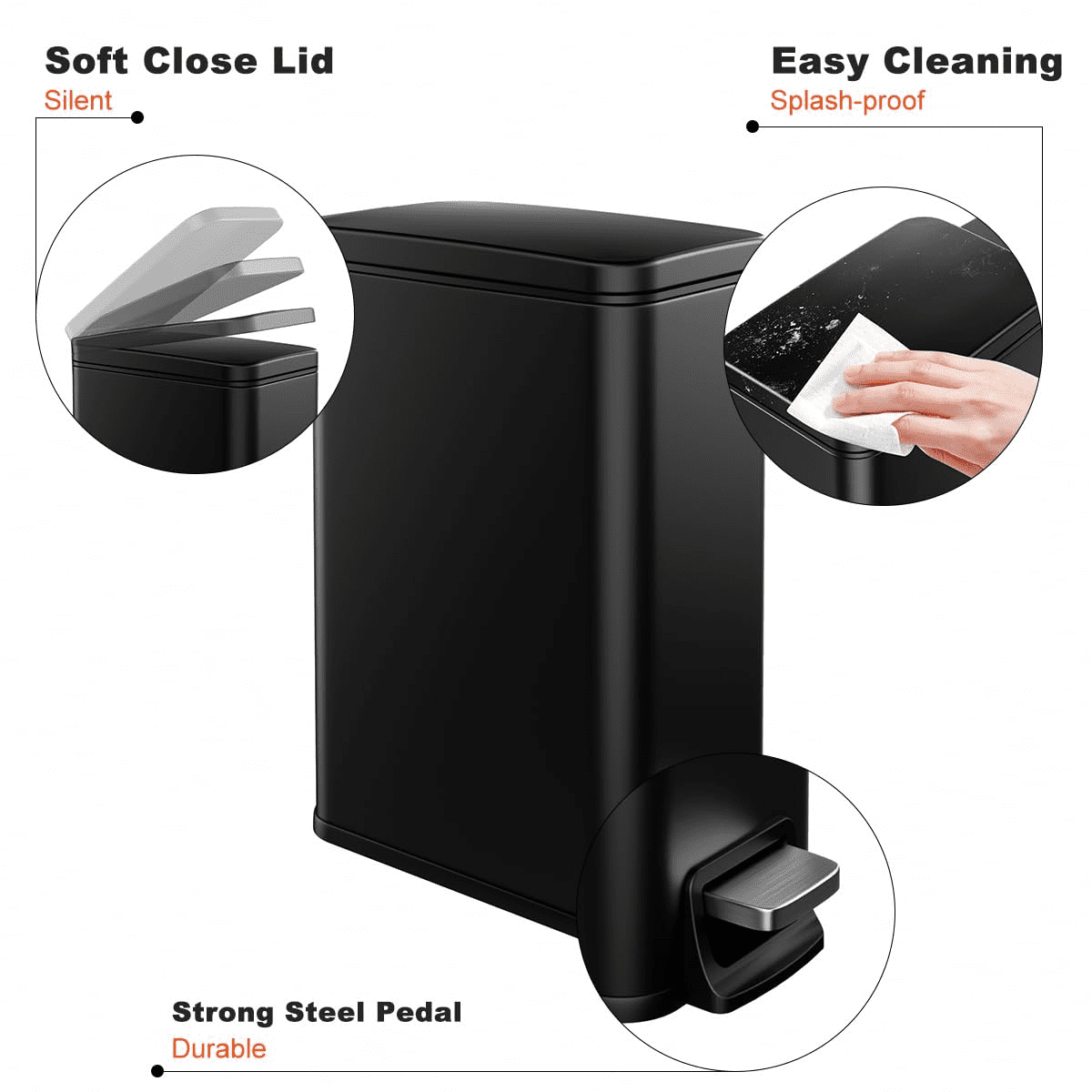 Trash Can Small Pedal Type Trash Capacity 1.6Gallon/6liter Steel Garbage Stainless for Bedroom Living Room Trash Can Removable Inner Bucket Fingerprint Resistant Surface Pet-Proof Design