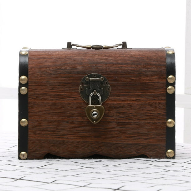 Alcancía de madera Caja de seguridad para ahorros con cerradura Talla de madera Cofre del tesoro legendario hecho a mano
