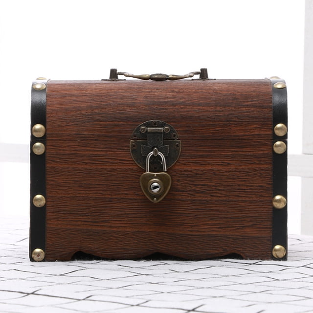 Alcancía de madera Caja de seguridad para ahorros con cerradura Talla de madera Cofre del tesoro legendario hecho a mano