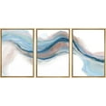 thumbnail image 2 of PixonSign Framed Wall Art Set Blue Brown Pastel Watercolor Ink Wave Smoke Landscape Abstract Canvas Print Nature Wilderness Modern Art Decor Scenic Relax/Calm for Bedroom - 24"x36"x3 Panels Natural, 2 of 5