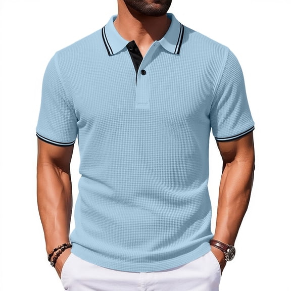 Men's Polo Casual Shirts Short Sleeve Classic Collared Button Down Polo T Shirts Casual Summer Fashion Golf Tops