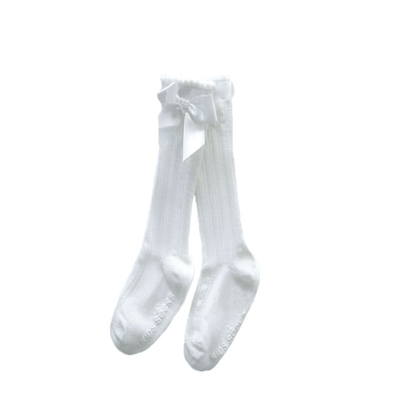 Gureui Newborn Infant Baby Girls Tube Socks Solid Color Bowknot Letter Printing Fashion Breathable Warm Mid Stockings