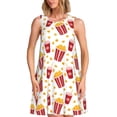thumbnail image 1 of Vsdgher Robes d'Été Imprimé Maïs Soufflé pour Femmes Robe de Plage Décontractée Col en U Sans Manches Robe d'Été Ample avec Poche, 1 of 7