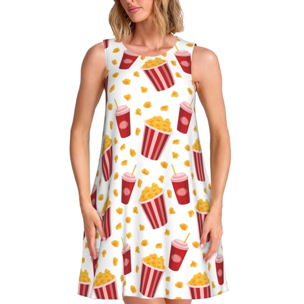 Disketp Popcorn para Vestido sin Mangas para Mujeres, Vestidos de Verano para Mujeres, Casual y Holgado para la Playa