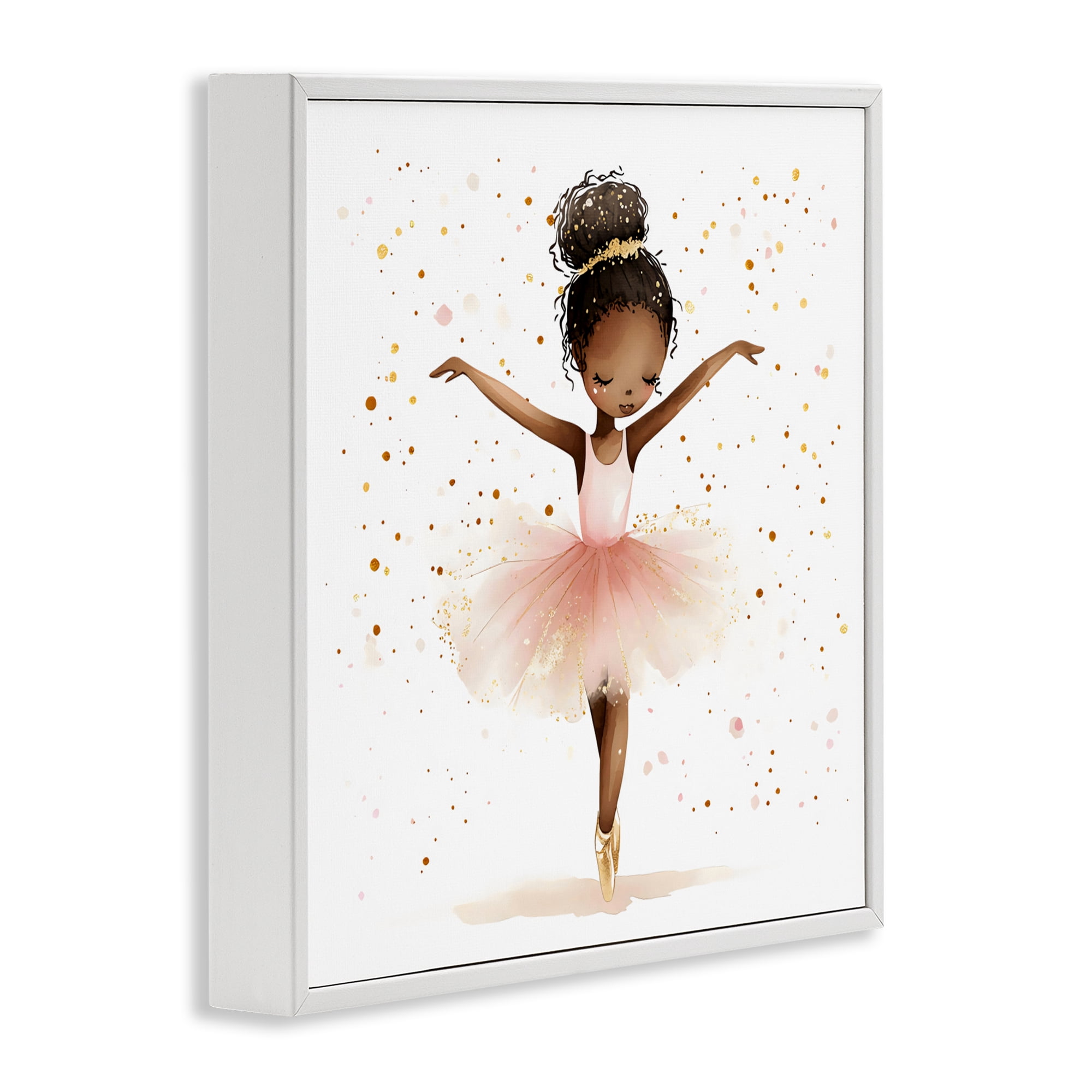 Stupell Industries Pink Ballerina Girl with Gold White Framed Giclee Art, design by Creative Studio