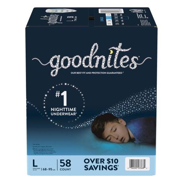 GoodNites Bedtime Underwear for Boys (Large 58 Count)