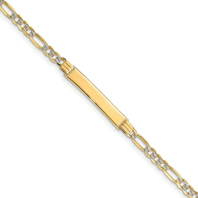 Bracelet d'Identification en Or Jaune 14k avec Barre de Nom Figaro