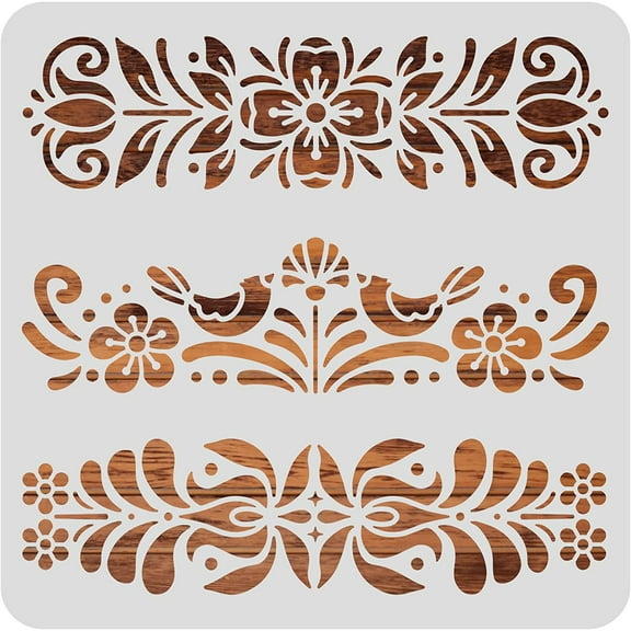 Plastic Folk Decorative Painting Stencil Templates 12x12inch Floral Pattern Scandinavian Style Reusable Drawing Stencils for DIY Art Craft Wall Canvas Furniture White