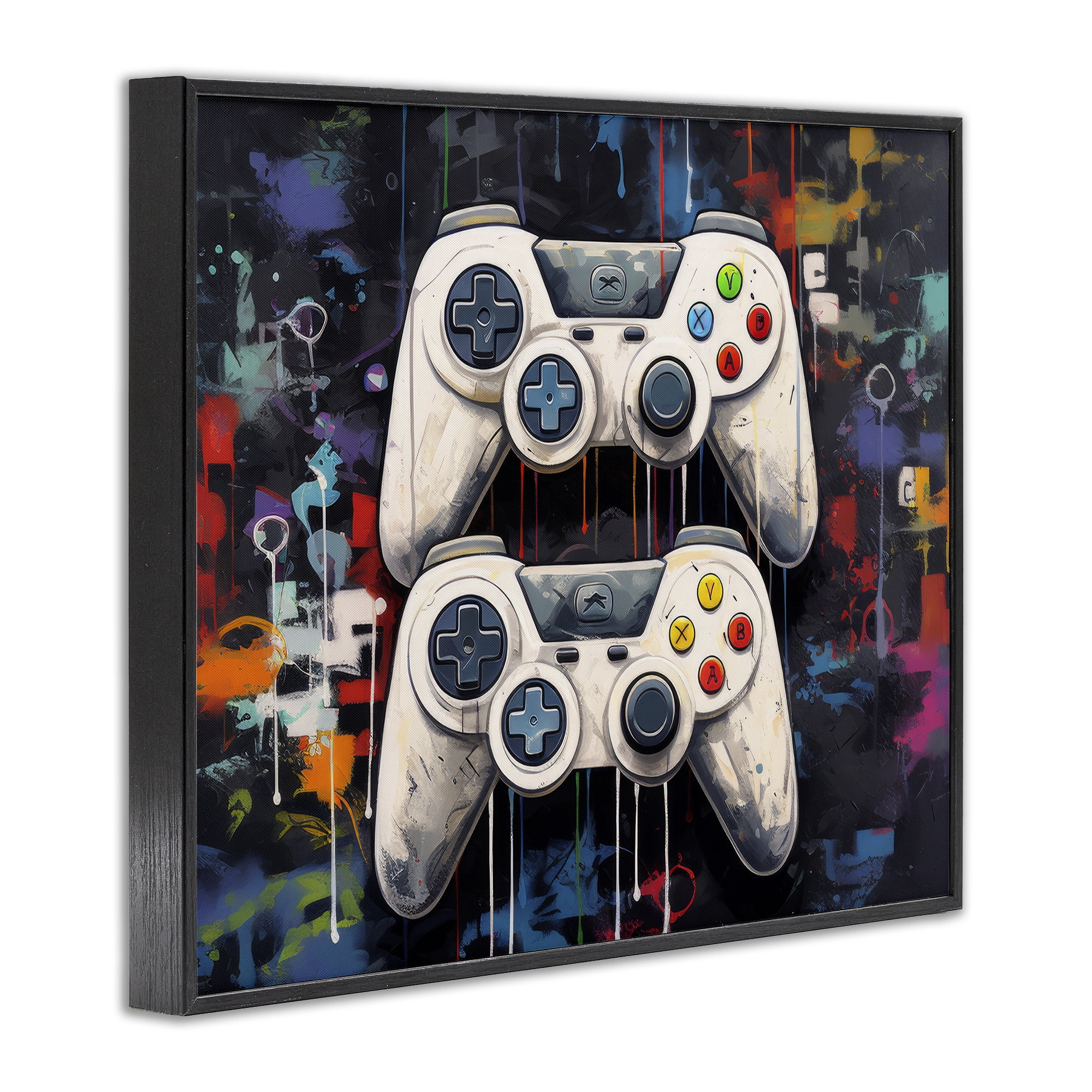 Stupell Industries Joystick Journeys with Paint Splatter Black Framed Giclee Art, design by Lazar Studio