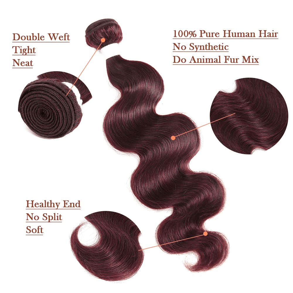 USTAR 99J Burgundy Brazilian Basic Virgin Human Hairs Blended Hairs Bundles - 22" Natural Wave, Heat-Resistant for Daily/Party/Travel Deal